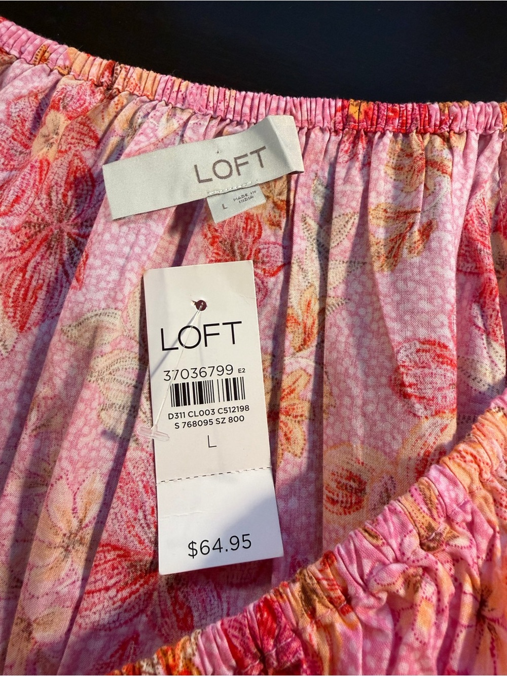 NWT LOFT ‘Lily Gathered Waist V-Neck Blouse’ in Pink Floral Print Size Large - Picture 4 of 13